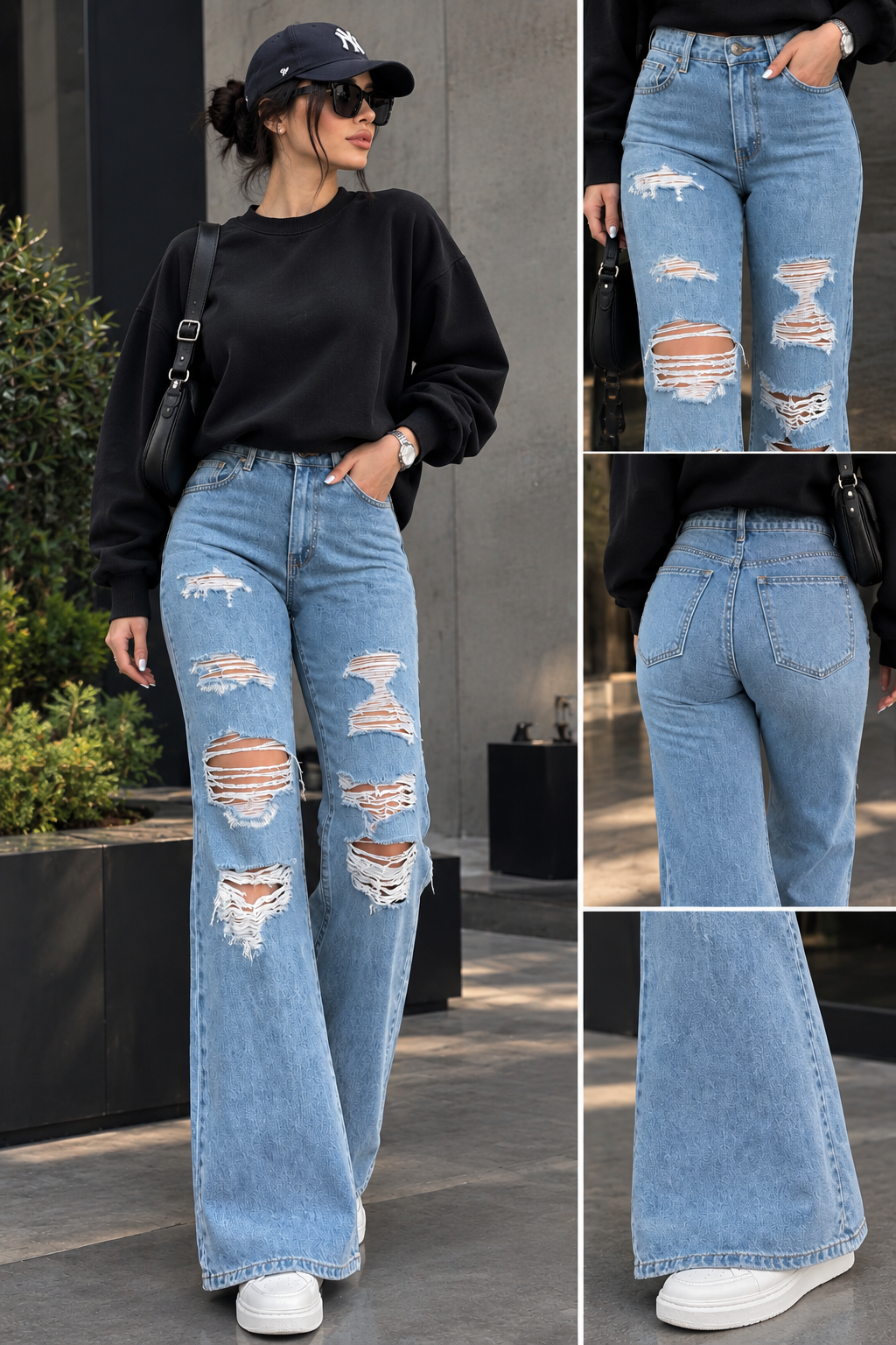 شلوار جینZARA زنانه آبی روشن زاپ‌دار جدید