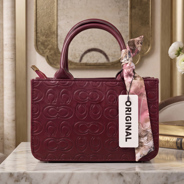 کیف دستی زنانه چری طرح برجسته | مدل کلاسیک با شال تزئینی